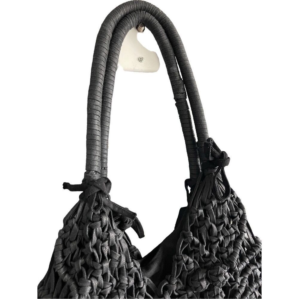 Clever Carriage Company Womens Black Crocheted Positano Hand Macrame Satchel Bag - Picture 10 of 11
